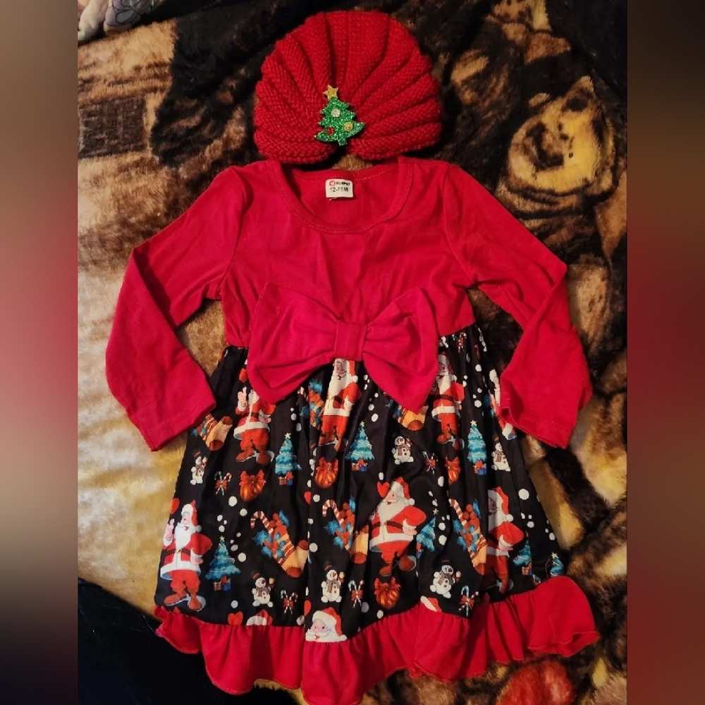 Red Christmas Dress with Santa Print